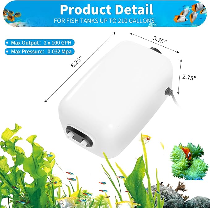AQUANEAT Aquarium Air Pump for 20-210 Gallon Tank, Fish Air Bubbler, Hydroponic - Image 2