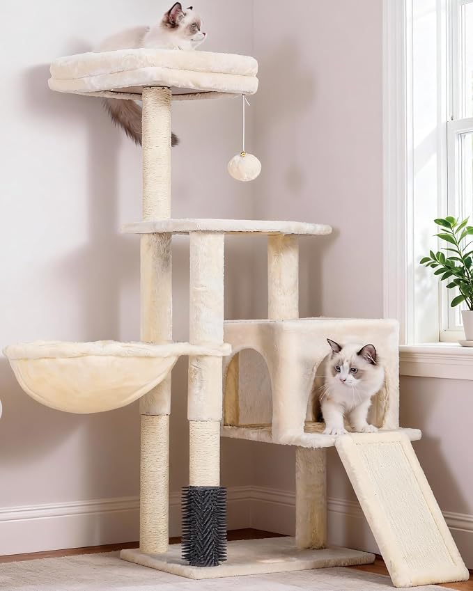 Heybly Cat Tree with Cat Self Groomer Brush, Cat Tower Condo by HEYBLY
