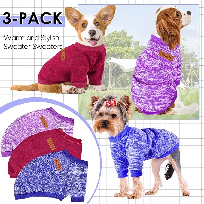 3 Pack Dog Sweaters for Small Dogs Girl Boy Winter Fleece Clothes Warm Soft Dog - Image 6