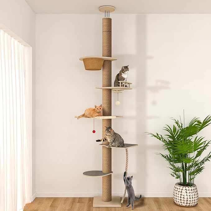 Floor to Ceiling Cat Tree, 5 Tier Cat Tower Adjustable Height, Tall Climbing by Chuiendi
