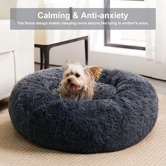 WNPETHOME Calming Dog & Cat Bed, Anti-Anxiety Donut Bed, Fluffy Faux Fur Cushion - Image 3