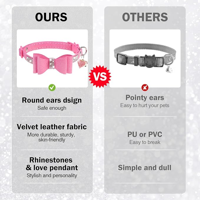 Rhinestone Cat Collar with Bow, Breakaway Elegant Female Diamond Cat Collars - Image 4