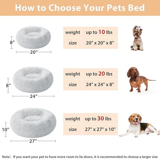 WNPETHOME Calming Dog Bed Cat Bed Donut, Faux Fur Pet Bed Self-Warming Donut - Image 3