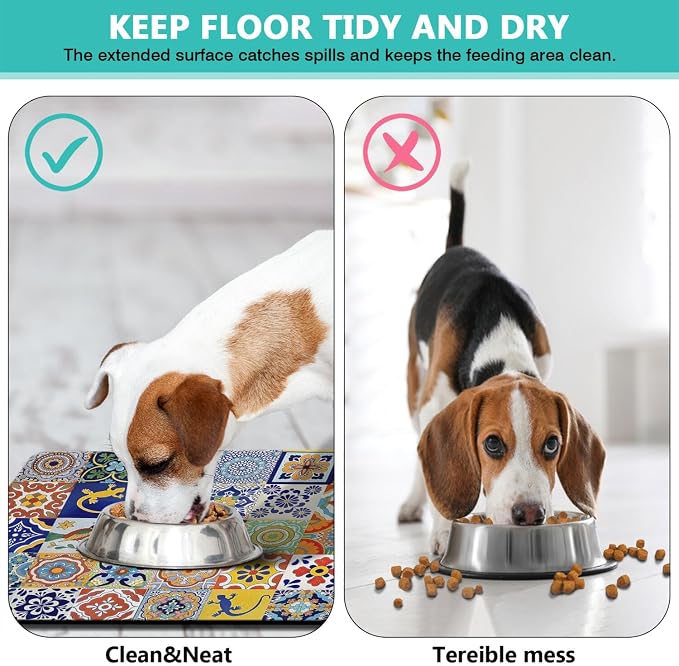 Moroccan Trellis Dog Food & Water Mat, Mexican Talavera Boho Colorful Colorful - Image 5