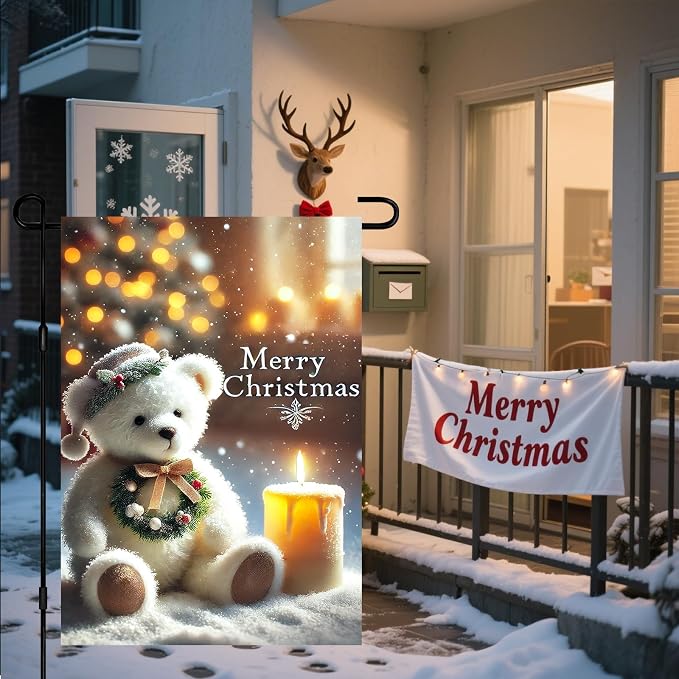 Christmas Garden Flag 12x18 Inch Merry Christmas Bear Flag Double Sided Holiday - Image 6