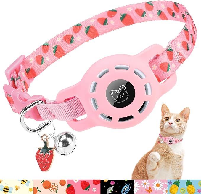 BINGPET AirTag Cat Collar with Bells, Upgraded Safety Elastic Cat Collar with by BINGPET