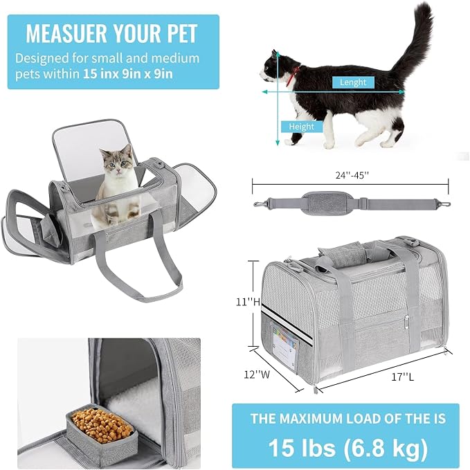 Soft-Sided Cat Carrier for Pets Up to 15lbs, Airline Approved Under-Seat Travel - Image 2