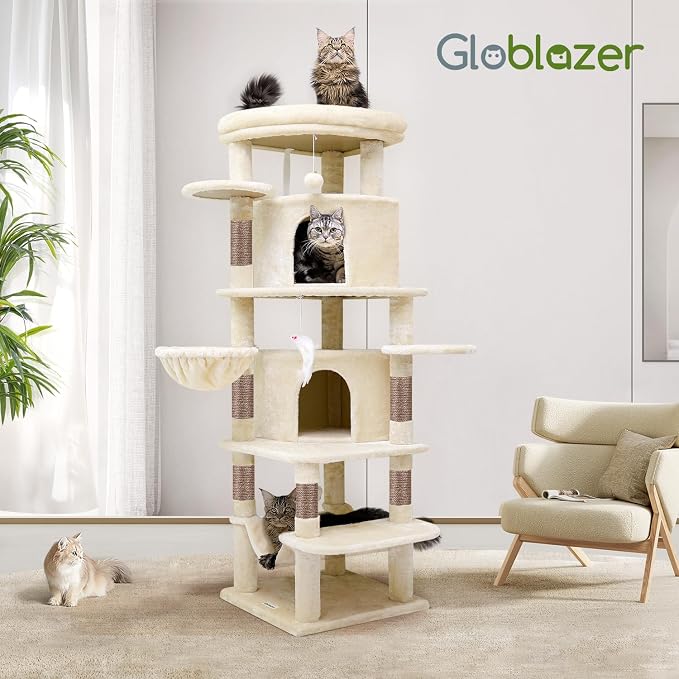 Globlazer Corner Cat Tree for Large Cats, 66inch Tall Curved Series Large Cat - Image 8