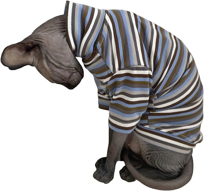 Vintage Stripes Sphynx Hairless Cats Shirt Cotton Cat Turtleneck Pet Clothes - Image 3