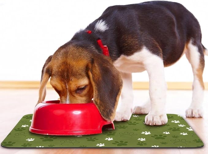 Dog Food Mat, Absorbent Water Bowl Mats Cat Pet Feeding Placemats Dark Green 17 - Image 6
