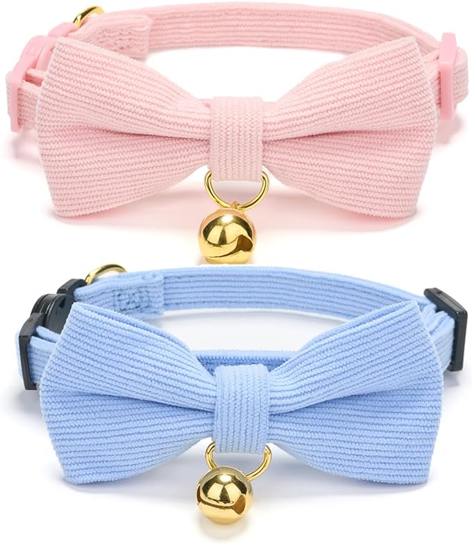 2 Pack Soft Corduroy Cat Collars by Ewinoom