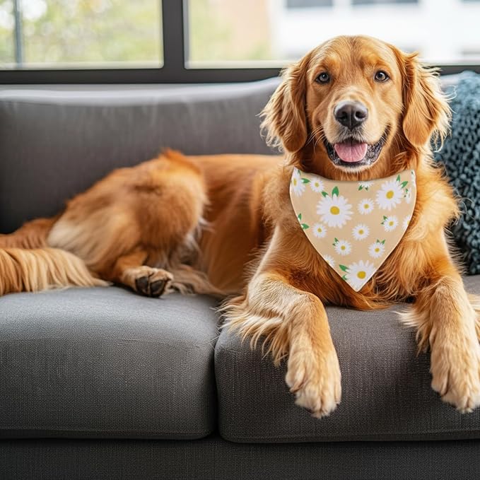4Pcs Floral Dog Bandanas Girl Large Daisy Triangle Scarf Reversible Spring Bibs - Image 4