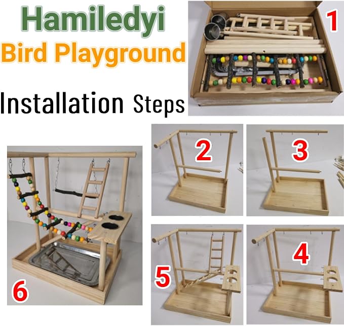 Hamiledyi Parrots Playground Bird Play Gym Wood Perch Stand Colours Climb - Image 5