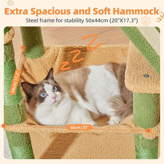 Taoqimiao Cactus Cat Tree, 57.5-Inch Cat Tower - Image 4