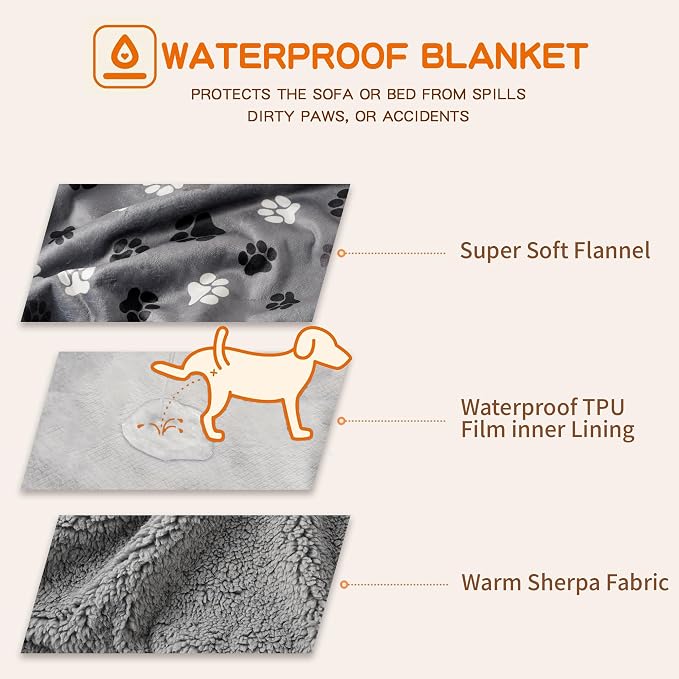 Waterproof Dog Blankets Pet Blanket 60"x80", Soft Fluffy Sofa Car Bed Protector - Image 3