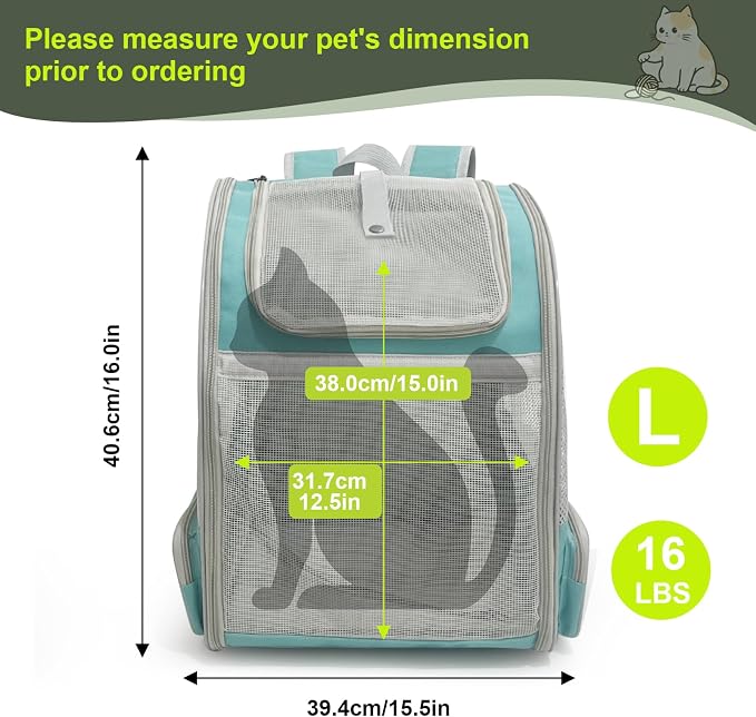 halinfer Backpack to Carry Cat and Small Puppy up to 16 Pounds, Breathable Pet - Image 2