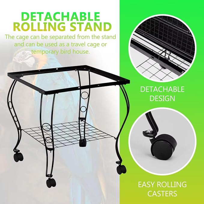 SUPER DEAL 63.5'' Rolling Bird Cage Large Wrought Iron Cage - Image 4