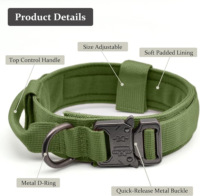 Tactical Dog Collar, Adjustable Military Training Nylon Dog Collar - Image 2