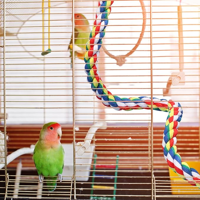 Bird Rope Perch 24 Inch, Colorful Cotton Parrot Bungee Swing, Bendable Cage - Image 7
