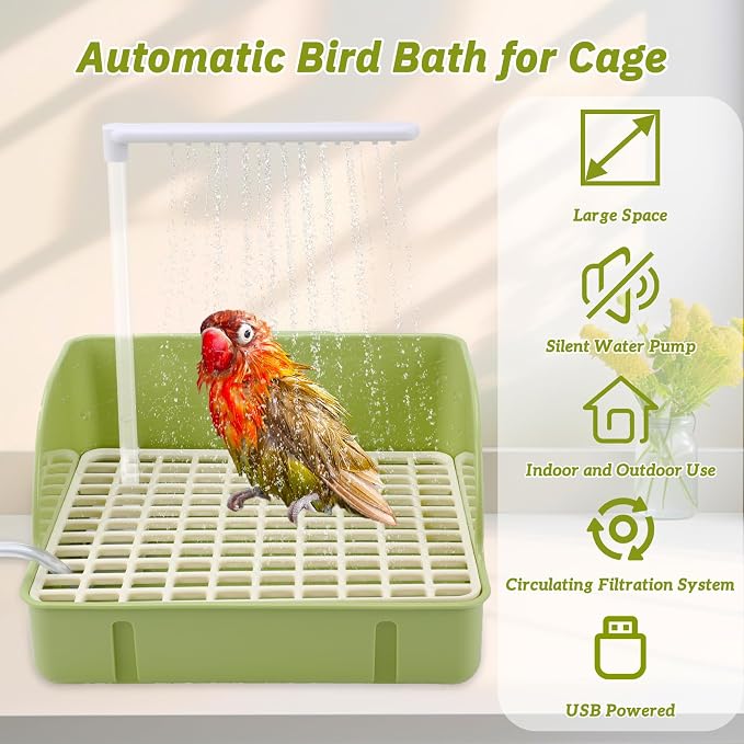 Automatic Bird Bath with Pump, Parrot Bathtub with Anti-Bite Cord Protector - Image 2