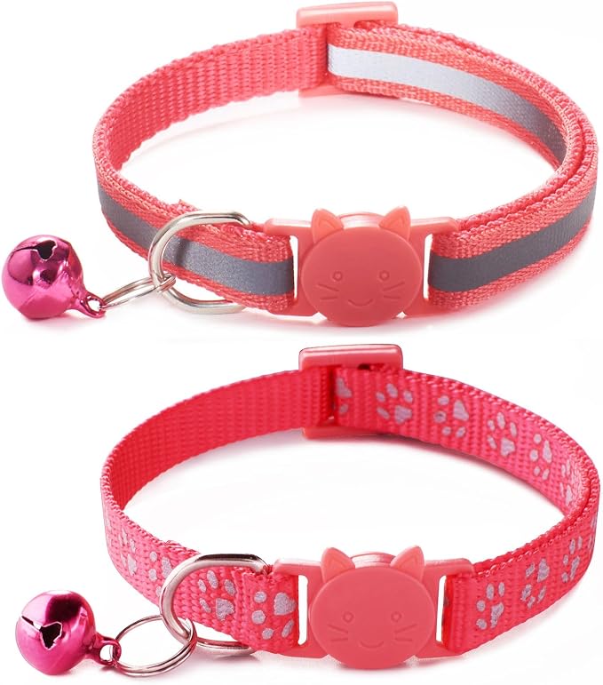 Red Breakaway Cat Collar with Bells, Reflective Kitten Collar with Bells by YOUALSO