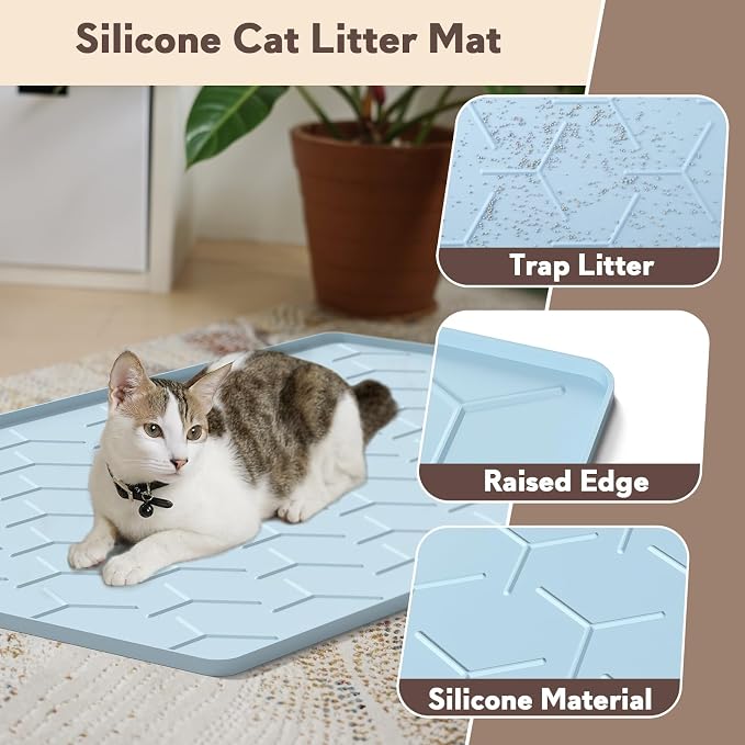 Silicone Cat Litter Trapping Mat, Large Waterproof 34" X 22" Cat Litter Box Mat - Image 3