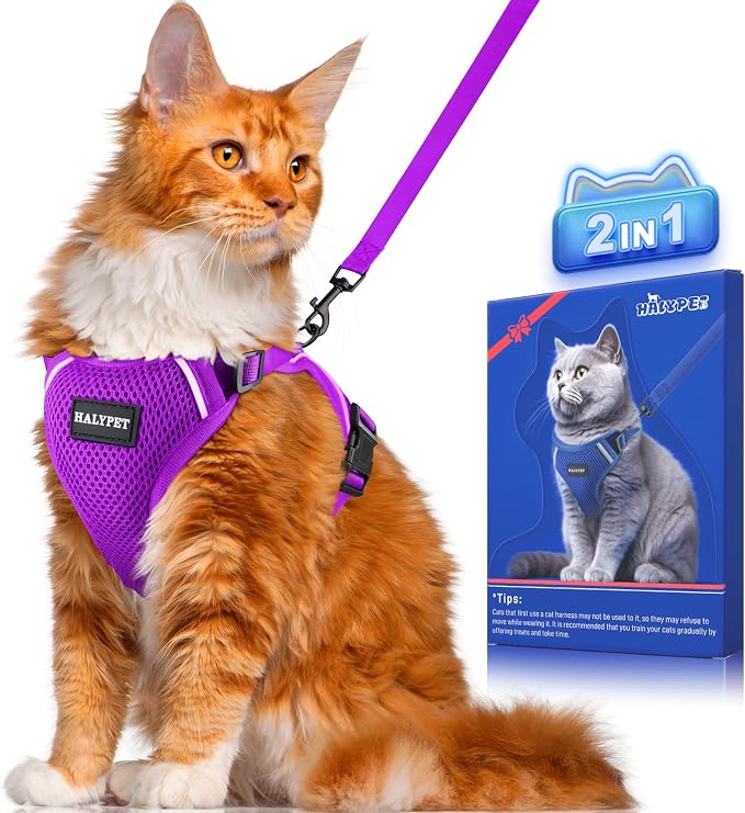 Halypet Cat Harness and Leash Set Escape Proof Soft Adjustable Cat Leash by DOMoreWithYourPet