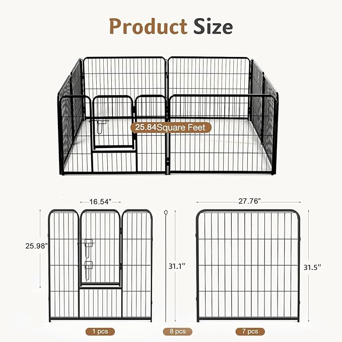 DUMOS Dog Playpen Indoor, Metal 32 Inch 8 Panels Foldable Pet Fence - Image 2