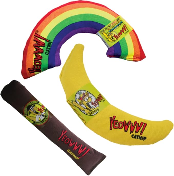 Yeowww! Catnip Toy Variety Pack ? Cigar & Banana & Rainbow ? Made in USA - Image 5
