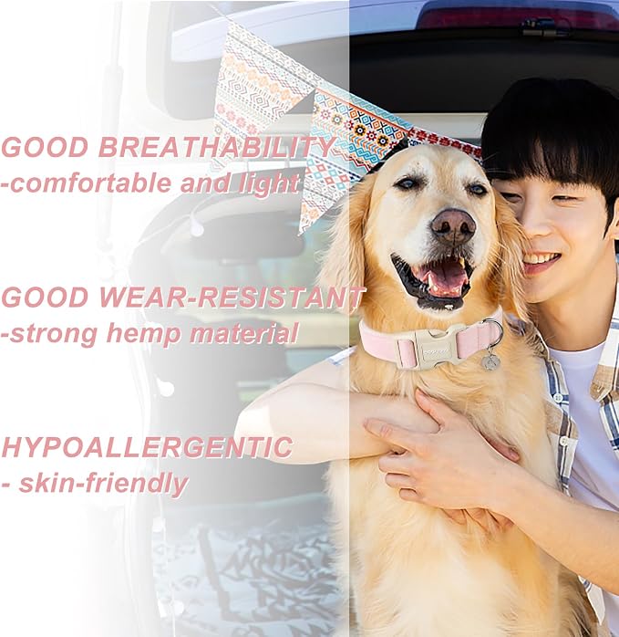 DOGWONG Cotton Pink Dog Collar Adjustable Soft Natural Fabric Pet Cute Wedding - Image 4
