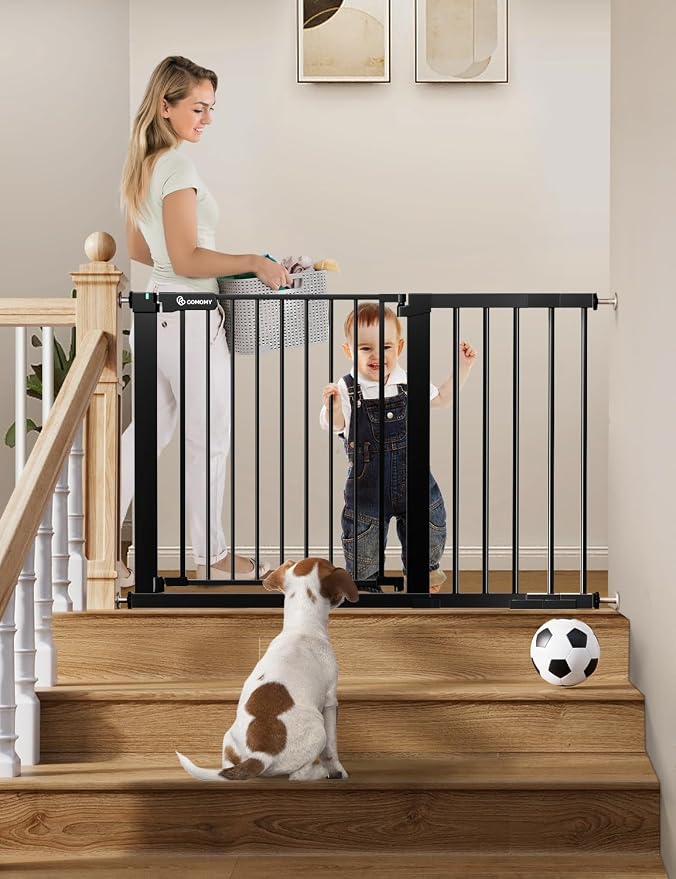 COMOMY 30" Tall Baby Gate for Stairs Doorways, Fits Openings 29.5" to 46" Wide by COMOMY