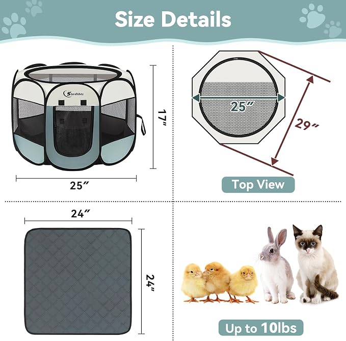 Dog Playpen with 2 Washable Pee Pad, Puppy Pet Cat Playpen Small AnimalsTent - Image 3