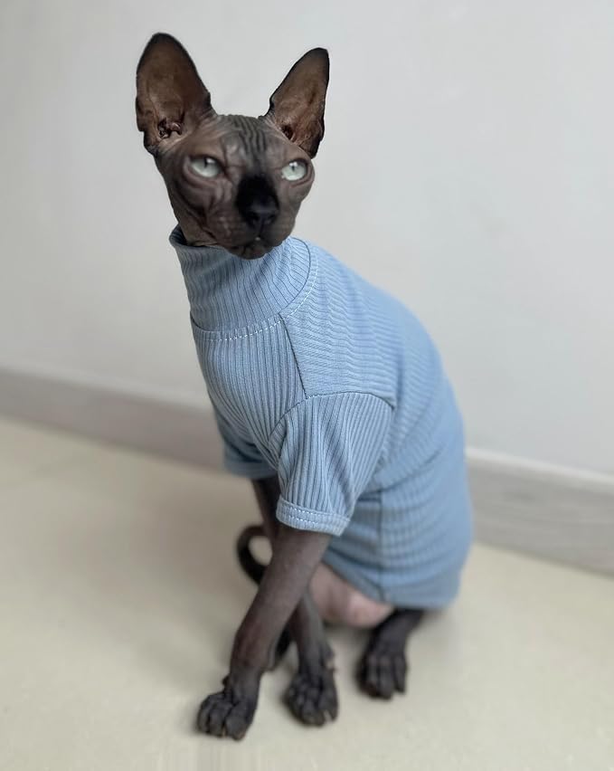 Sphynx Hairless Cats Shirt Cotton Cat Turtleneck Sweater Pullover Kitten - Image 3