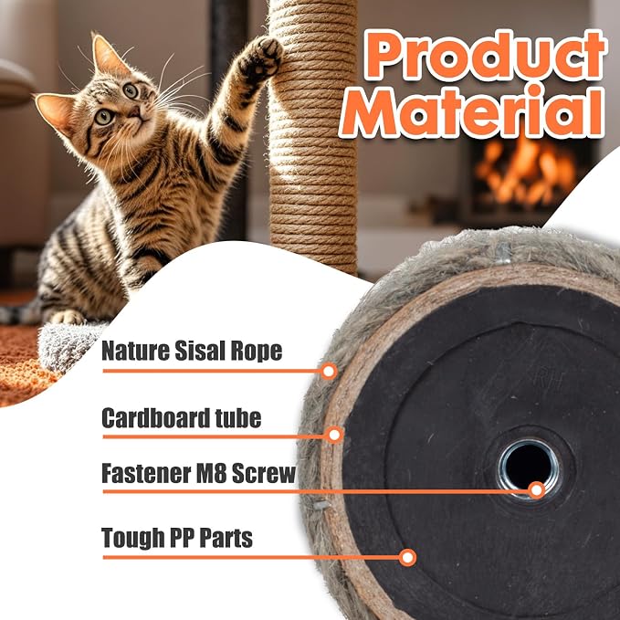 PowerKing Natural Sisal Replacement Scratching Post, 15.7'' 2 Pieces M8 Cat - Image 3