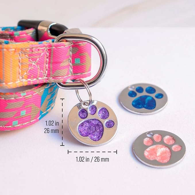 Paw Shape Dog ID Tag Stainless Steel Custom Laser Engraved, Cute Bling Glitter - Image 3
