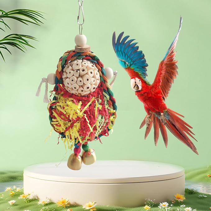 Bird Hoop Swing and Parakeet Toys, Natural Sola Balls and Shredding Hanging Toy - Image 9
