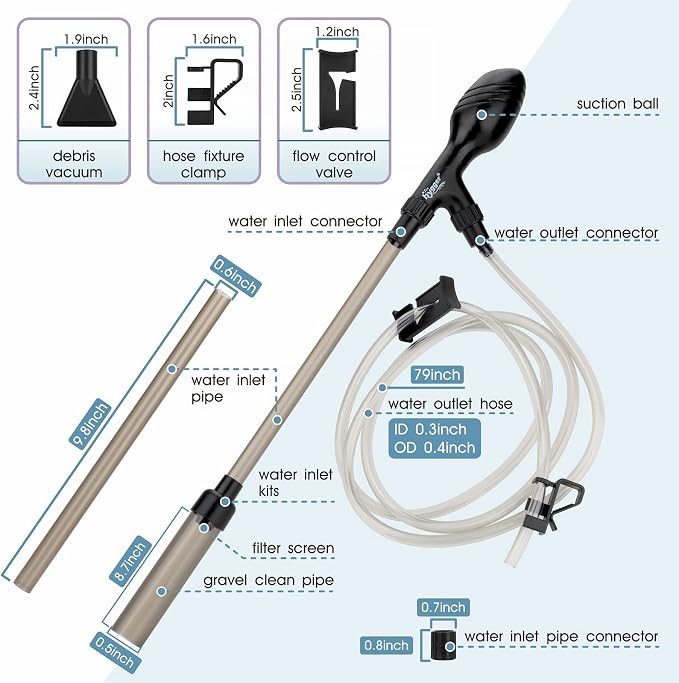 hygger Small Gravel Vacuum for Aquarium, Manual 80GPH Aquarium Gravel Cleaner - Image 6