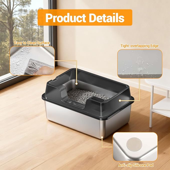 Stainless Steel Litter Box, XL Enclosed Cat Litter Boxes - Image 5