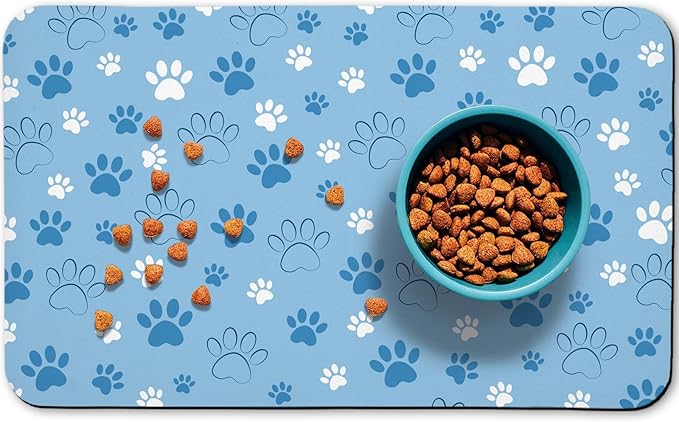 Dog Food Mat, Absorbent Water Bowl Mats Cat Pet Feeding Placemats Blue 17 * 30 by Zoeeya