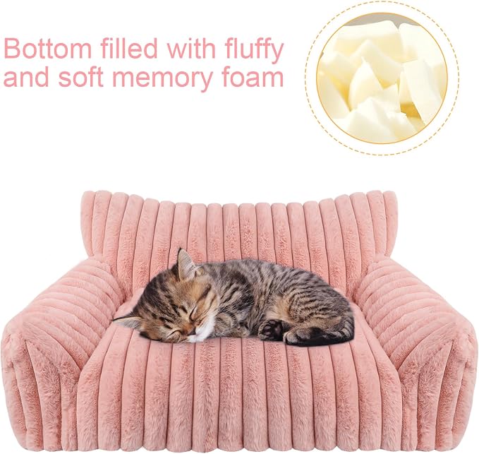 Cute Cat Couch Bed for Indoor Cats, Fluffy Pet Cat Sofa - Image 3