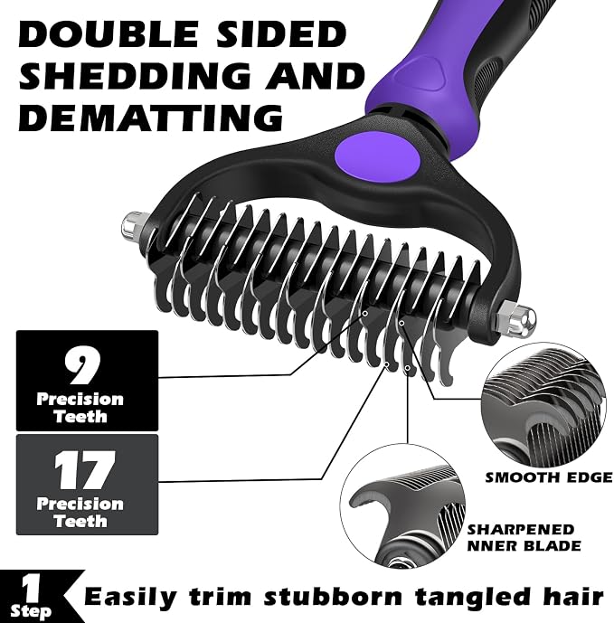 3PCS Self Cleaning Slicker Brush & Pet Grooming Rake & Flea Comb - Image 2