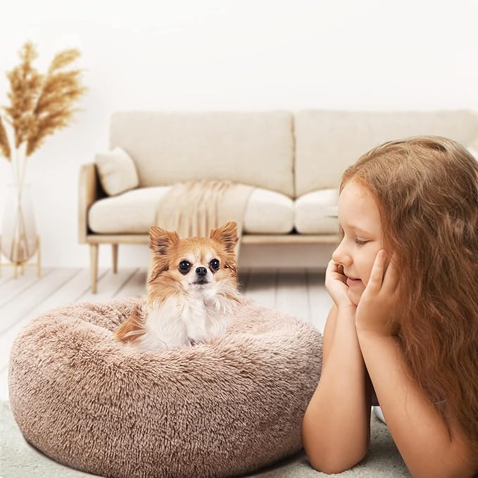 Calming Donut Dogs Beds for Small Dogs Washable, 19inch Fluffy Round Puppy Bed - Image 6