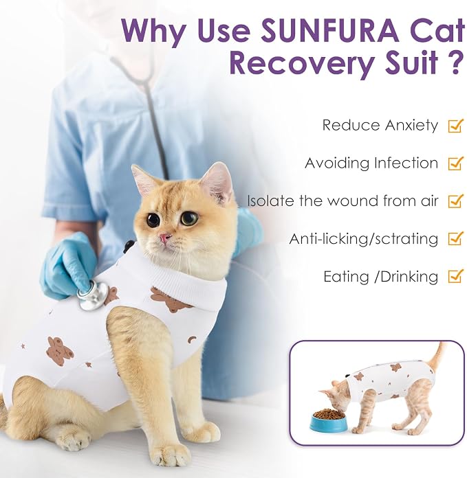 SUNFURA Cat Recovery Suit, Kitten Surgical Full Bodysuit - Image 6