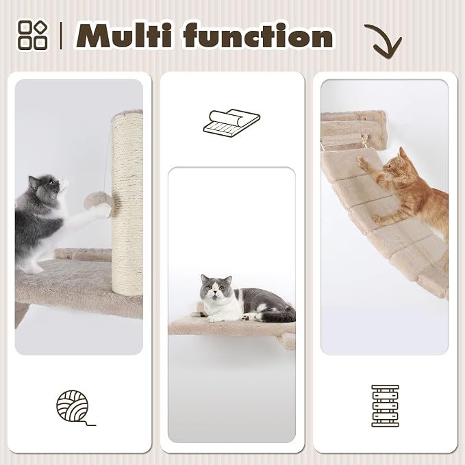 Cat Wall Shelves Climber Systems, Bridge Ladder, Wooden Platform and Hanging - Image 6