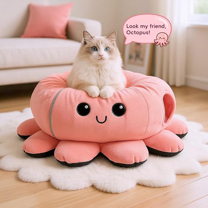 Cat Tunnel Bed for Indoor Cats, Peekaboo Cat Cave Bed, Soft Cat Donut Tunnel - Image 2