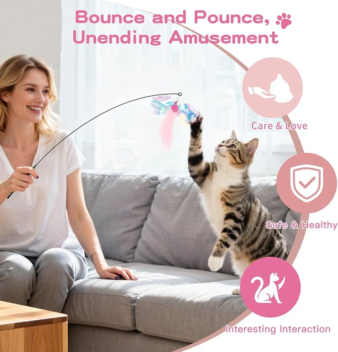 Pawaboo Feather Teaser Cat Toy, Interactive Feather Wand Cats Toy Flying - Image 5