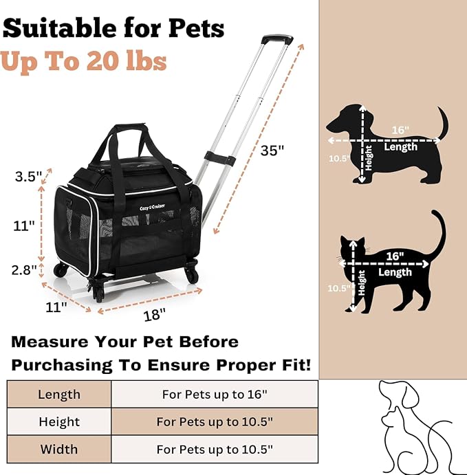 Airline Approved Top-Expanding Pet Carrier on Wheels- Rolling Carrier- Designed - Image 6