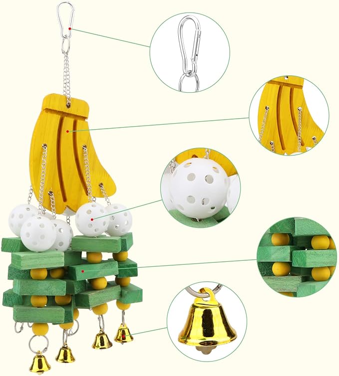 Hypeety Large Parrot Hanging Swing Toy Bells Chew Toy Colorful Hanging Wood - Image 4