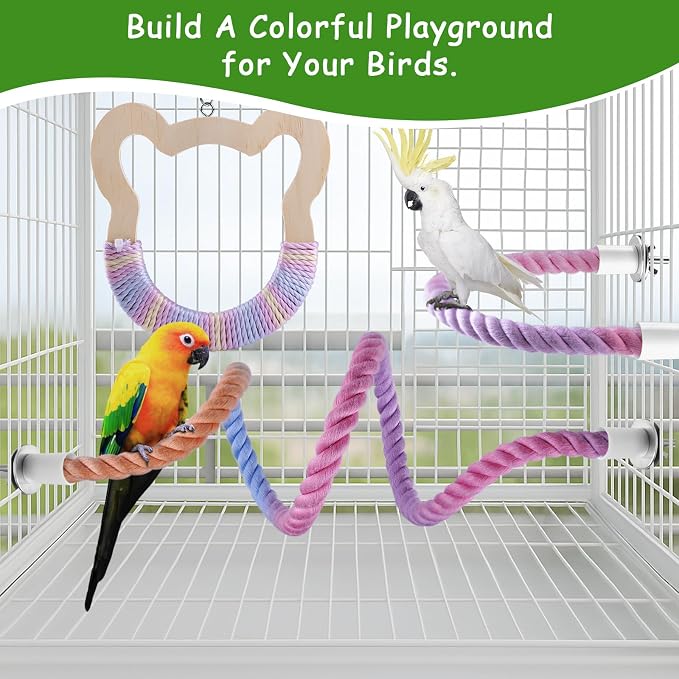 3 Pcs Gradient Bird Perching Rope Set, Bendable Bird Perching Rope - Image 7