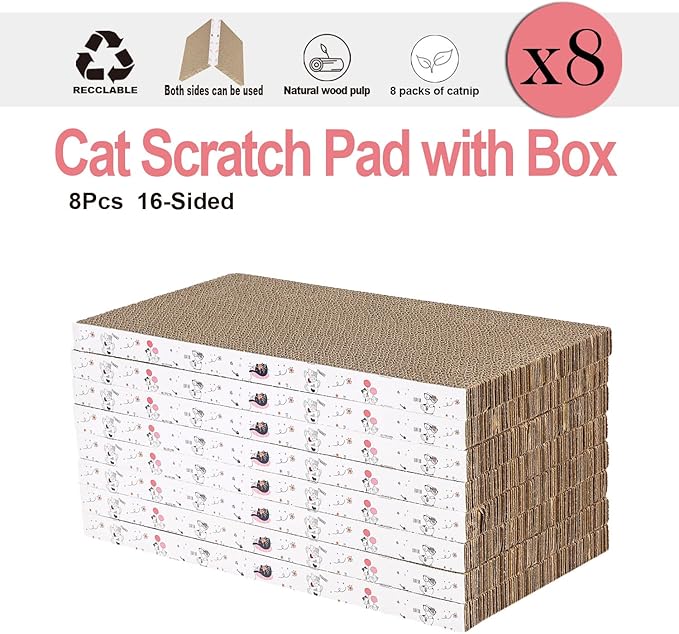 8 Packs in 1 Cat Scratch Pad, Cat Scratcher Cardboard, Reversible, Durable - Image 5